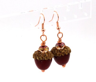 Forest Gifts Red and Brown Acorn Earrings, Fall Accessories, Nature Inspired - image3